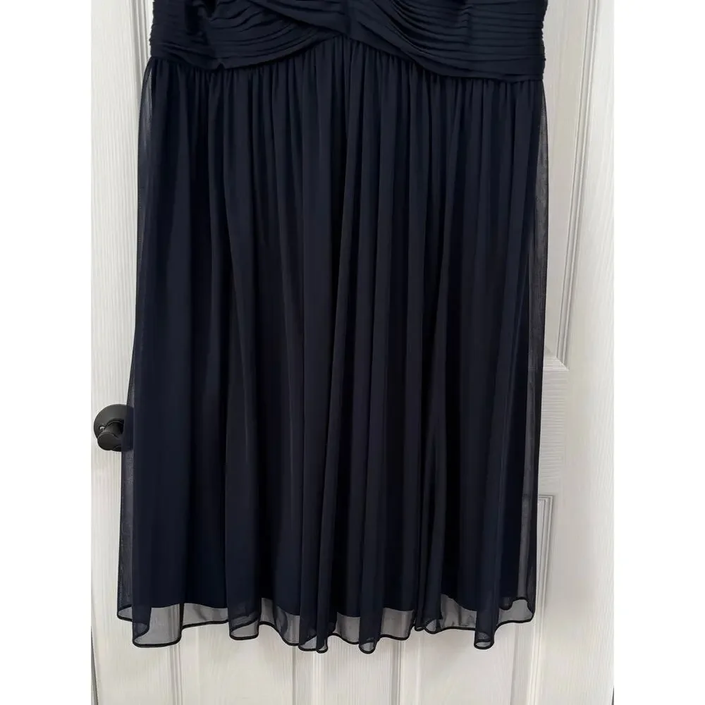 Jessica Howard Women's Navy Chiffon V-Neck Mini Pleat Dress Size 18W - Picture 3 of 11